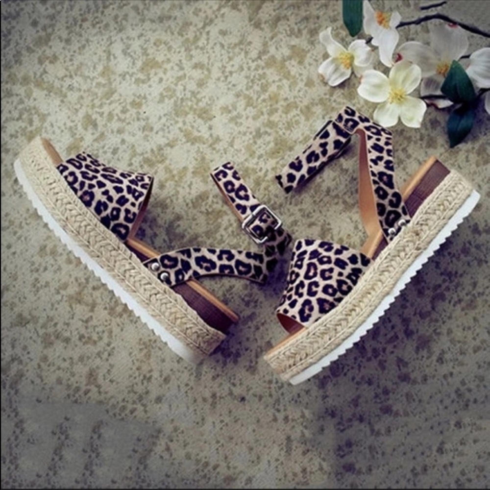 Leopard Platform Flatforms Espadrille Sandals - Picture 4 of 8